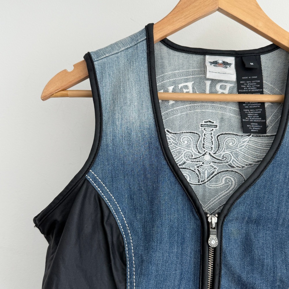 Vintage Harley Vintage Davidson Vest Womens Medium Denim Y2K Corset Lace Up - Picture 4 of 12